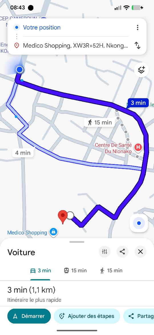 PharmaLink patient interface — pharmacy map and route