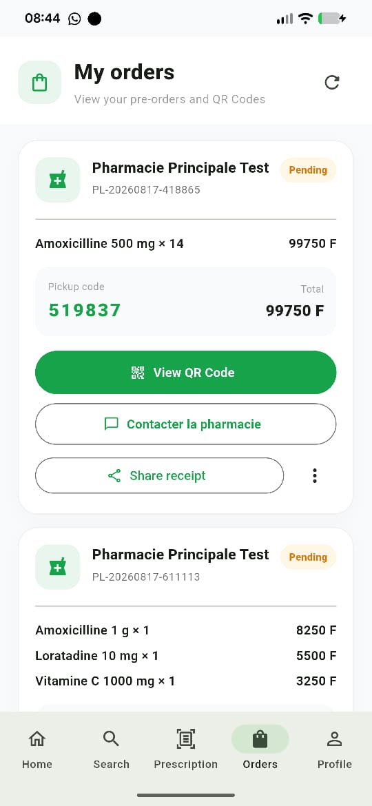 PharmaLink patient interface — order status and tracking