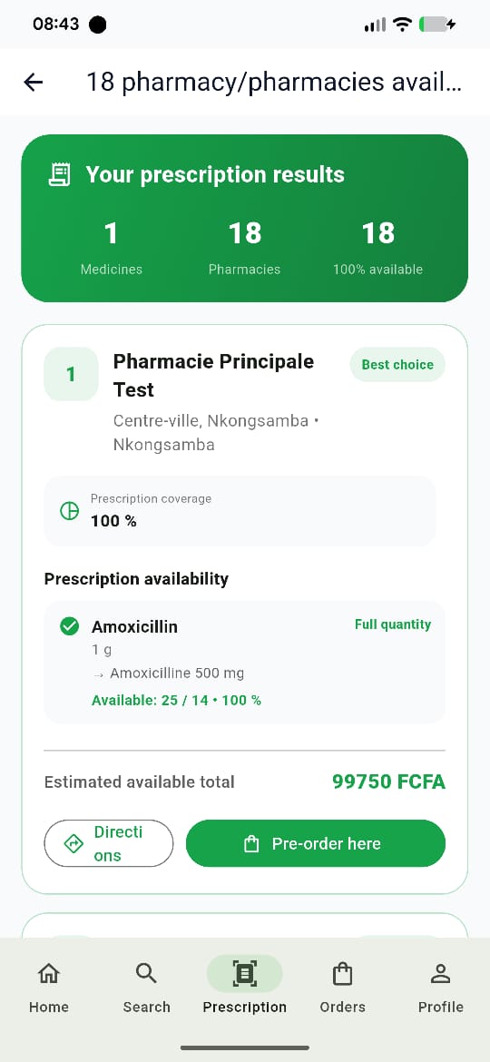 PharmaLink patient interface — nearby pharmacy availability